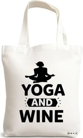 Sacosa de Panza pentru Cumparaturi, Geanta Tote Yoga and Wine, 38x34.5 cm, Alba, BEKZ®