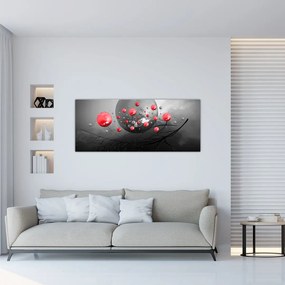 Tablou cu bile abstracte roșii (120x50 cm), în 40 de alte dimensiuni noi