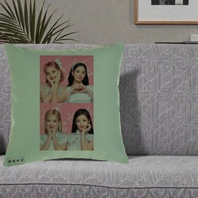 Perna Personalizata K-pop BLACKPINK Colaj Roz, 40x40 cm, Verde, Husa Detasabila, Perna Inclusa, BEKZ®