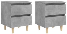 vidaXL Noptiere cu picioare lemn masiv pin 2 buc. gri beton 40x35x50cm