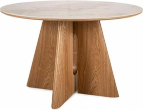 Masa rotunda Alzano Ceramic alb lucios/stejar ø120/h77 cm