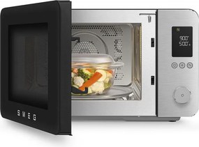 Cuptor cu microunde combinat cu aer cald SMEG Collezione MOC02BLMEU, 900 W, 27 l, 25 de programe, închidere lină, setări personalizate, negru mat