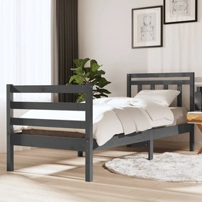 3100621 vidaXL Cadru de pat Single 3FT, gri, 90x190 cm, lemn masiv