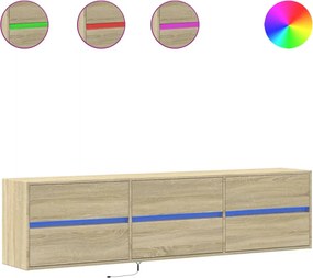 vidaXL Dulap TV de perete cu lumini LED, stejar sonoma, 180x31x45 cm
