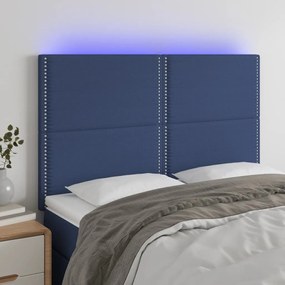3122288 vidaXL Tăblie de pat cu LED, albastru, 144x5x118/128 cm, textil