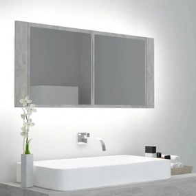 Dulap de baie cu oglindă & LED, gri beton, 100x12x45 cm acril