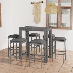 3064785 vidaXL Set mobilier bar de grădină cu perne, 7 piese, gri, poliratan