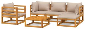 3155249 vidaXL Set mobilier de grădină cu perne gri taupe, 6 piese, lemn masiv