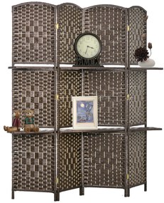 HOMCOM Paravan separator de cameră 4 panouri 160 x170 cm cu 2 rafturi, pliabil, din lemn | Aosom Romania