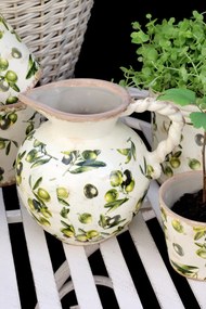 Carafă decorativă din ceramică, pictată manual, crem, H18.5/D20.5 cm, Olive