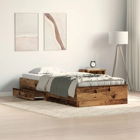 vidaXL Cadru de pat cu sertare Lemn vechi 90 x 200 cm Lemn compozit