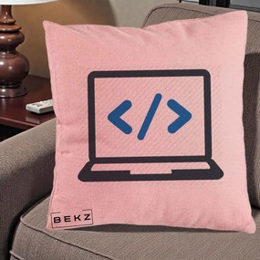 Perna Personalizata Laptop Cod HTML, 40x40 cm, Roz, Husa Detasabila, Perna Inclusa, BEKZ®