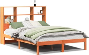 vidaXL Pat cu bibliotecă fără saltea maro 150x200 cm lemn masiv de pin