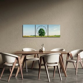 Tablu - Copac în luncă (cu ceas) (90x30 cm)