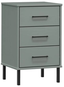 350977 vidaXL Noptieră cu picioare metalice „OSLO”, gri, lemn masiv pin