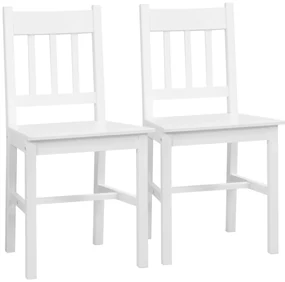 HOMCOM Set de 2 scaune de dining din lemn masiv, scaun de bucătărie, spătar lamele, stil casă de țară alb | Aosom Romania