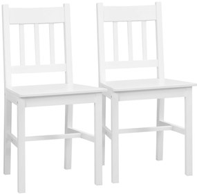 HOMCOM Set de 2 scaune de dining din lemn masiv, scaun de bucătărie, spătar lamele, stil casă de țară alb | Aosom Romania