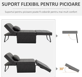 HOMCOM Canapea extensibilă cu Spătar Reglabil pe 5 Nivele și Pernă Suplimentară, 95x179x78 cm, Gri | Aosom Romania