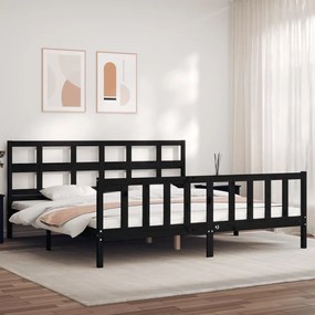 3193030 vidaXL Cadru de pat cu tăblie Super King Size, negru, lemn masiv
