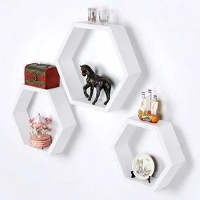 Set 9 rafturi perete Hexa Culoare alb,Homs,Seia A620,lemn natur