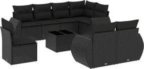 vidaXL Set mobilier de grădină cu perne, 9 piese, negru, poliratan