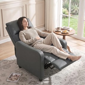 HOMCOM Fotoliu Relax Reclinabil Manual 155° cu Suport pentru Picioare, din Piele Ecologică PU, pentru Living și Dormitor, Gri Închis | Aosom Romania