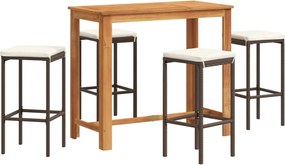 vidaXL Set bar de grădină, 5 piese, maro, lemn masiv acacia/ poliratan