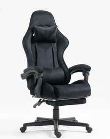 RESIGILAT- Scaun gaming, masaj în perna lombară, suport picioare, catifea, Negru