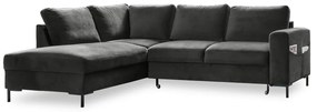 Colțar gri închis extensibil cu tapițerie din catifea (cu colț pe partea stângă ) Lofty Lilly – Miuform