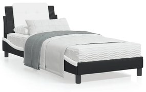 3208154 vidaXL Cadru de pat cu tăblie negru și alb 90x190 cm piele artificială