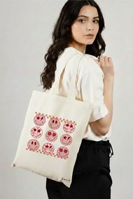 Sacosa de Panza pentru Cumparaturi, Geanta Tote, model Rose Smilies, 38x34.5 cm, Alba, BEKZ®