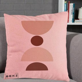 Perna Decorativa Geometric Boho Cerc si Boluri, 40x40 cm, Roz, Husa Detasabila, Perna Inclusa, BEKZ®