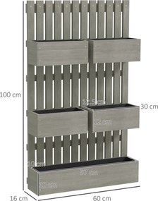 Outsunny Strat înălțat din lemn, reglabil, jardiniere cu spalier, strat de grădină 60x16x100cm Gri | Aosom Romania