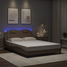 3214019 vidaXL Cadru de pat lumini LED, cappuccino, 140x190 cm piele ecologică