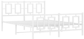 374308 vidaXL Cadru de pat metalic cu tăblie de cap/picioare, alb, 140x190 cm