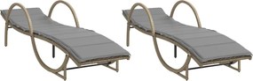vidaXL Șezlonguri de plajă cu perne, 2 buc., bej, poliratan