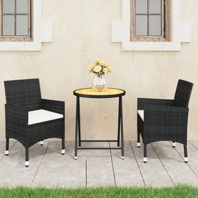 3058382 vidaXL Set bistro de grădină, 3 piese, negru, poliratan și lemn acacia