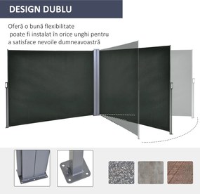 Outsunny Perdea Laterală Retractabilă cu Mâner, Paravan din Metal și Poliester 180 g/m², Anti-UV, pentru Intimitate Exterior, pentru Balcon Grădină, 600x180 cm, Gri | Aosom Romania