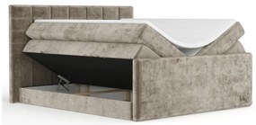 Pat boxspring maro deschis cu spațiu de depozitare 200x200 cm Ava – Maison de Rêve