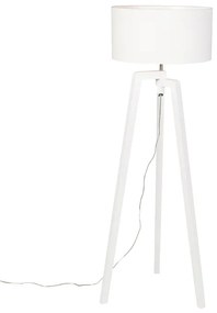 Lampă de podea cu trepied din lemn alb cu abajur alb 50 cm - Puros