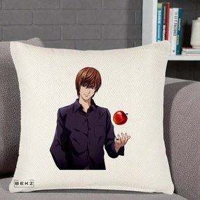 Perna Personalizata Death Note Light Yagami cu Mar, 40x40 cm, Crem Reliefat, Husa Detasabila, Perna Inclusa, BEKZ®