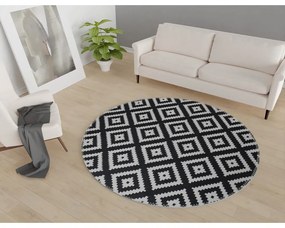 Covor negru-alb lavabil rotund ø 100 cm – Vitaus