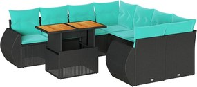 vidaXL Set mobilier de grădină cu perne, 9 piese, negru, poliratan