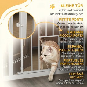 PawHut Poartă Reglabilă pentru Câini cu Ușă Mică și Montare prin Presiune, 74-80x104.1 cm, Alb | Aosom Romania