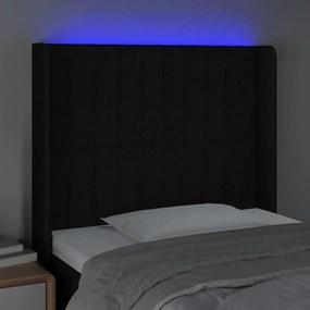Tablie de pat cu LED, negru, 83x16x118 128 cm, textil 1, Negru, 83 x 16 x 118 128 cm