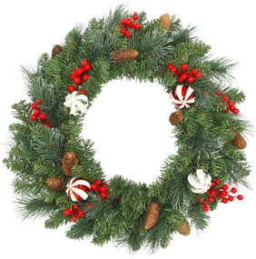 HOMCOM Ghirlandă de Crăciun 60 cm cu 146 Ramuri Înzăpezite, Conuri, Boabe și Bile | Aosom Romania