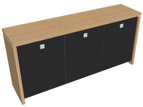 Dulap mic Verno 188 x 46 x 90 cm, uși de sticlă, stejar deschis / negru