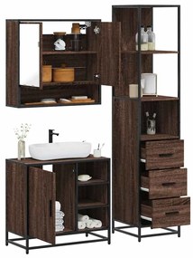 vidaXL Set mobilier de baie, 3 piese, stejar maro, lemn prelucrat