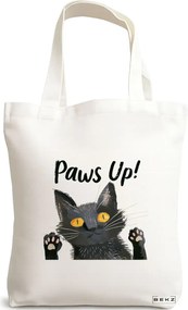 Sacosa de Panza pentru Cumparaturi, Geanta Tote, model Paws up 38 x 34.5 cm, Alba, BEKZ®
