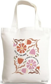 Sacosa de Panza pentru Cumparaturi, Geanta Tote Boho Style 7, 38x34.5 cm, Alba, BEKZ®